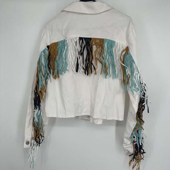 Savanna Jane Women's White Jacket with Fringe‎ Size Medium - Picture 4 of 4